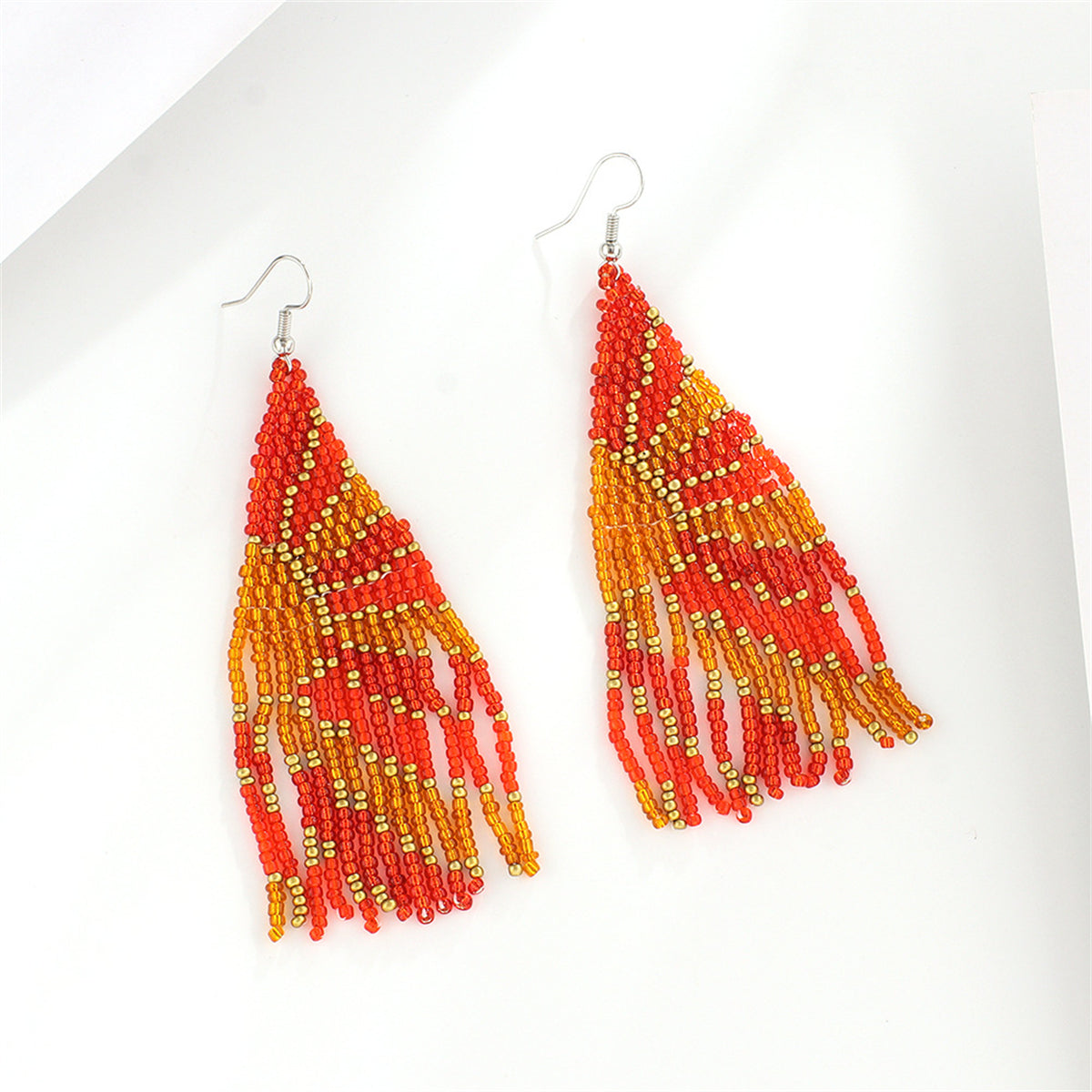 Orange and Pink Sunset Beaded Drop Earrings, drop earrings for women, dainty minimalist design, side view