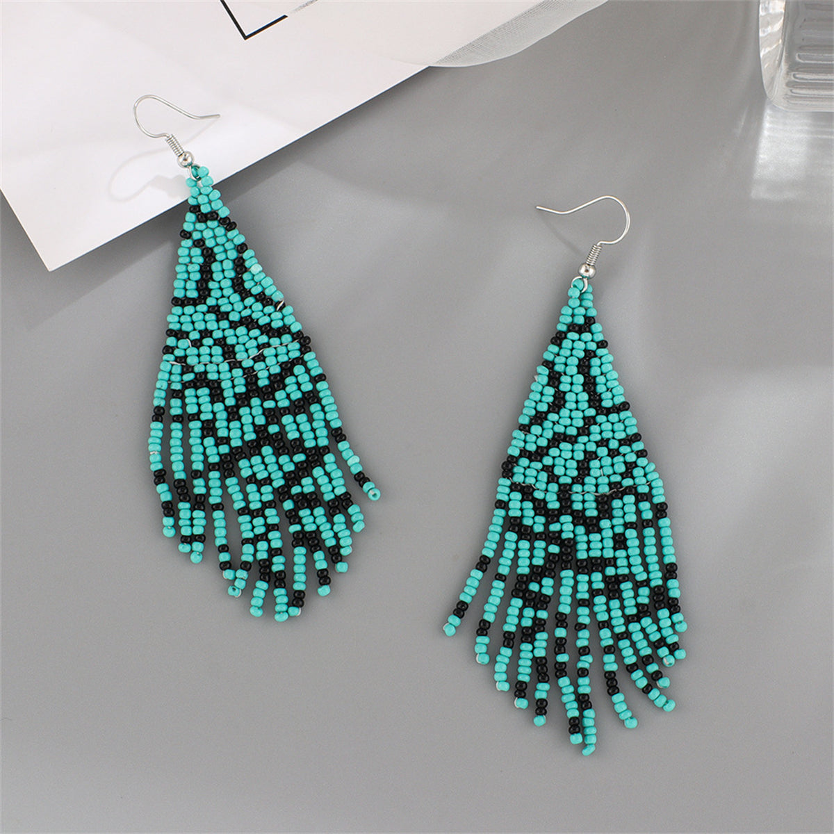 Teal Wave Beaded Drop Earrings, drop earrings for women, elegant gift for her, side view