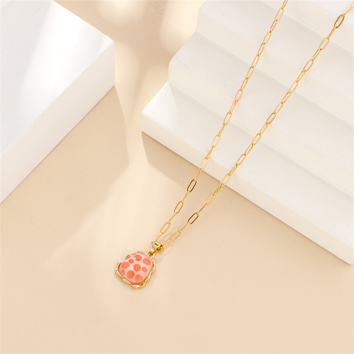 Red Acrylic and 18K Gold-Plated Ladder Pendant Necklace, gold pendant necklace for women, everyday style, detail close-up
