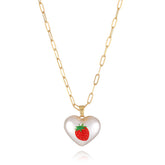 Pearl & 18K Gold-Plated Strawberry Heart Pendant Necklace