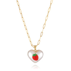 Pearl & 18K Gold-Plated Strawberry Heart Pendant Necklace