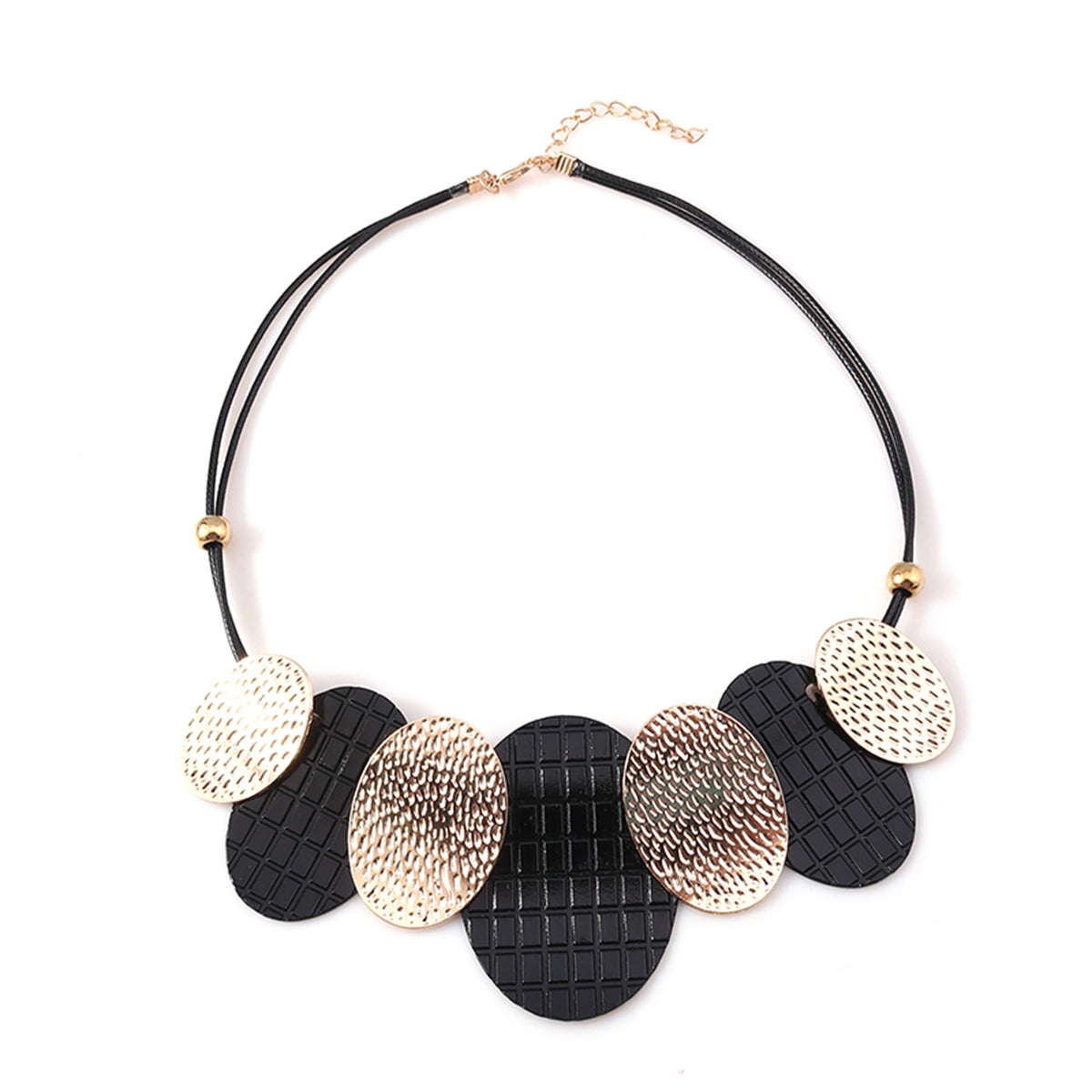 Black Polystyrene and 18K Gold-Plated Oval Statement Necklace, gold pendant necklace for women, styled look