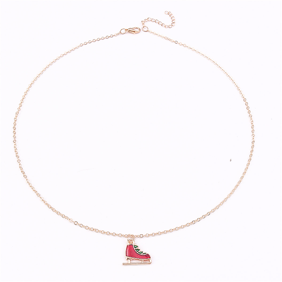 Red Enamel and 18K Gold-Plated Skates Pendant Necklace, gold pendant necklace for women, dainty minimalist design, side view