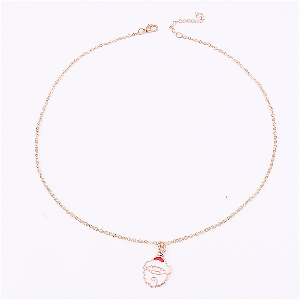 White Enamel and 18K Gold-Plated Cubic Zirconia-Accent Santa Pendant Necklace, gold pendant necklace for women, side view