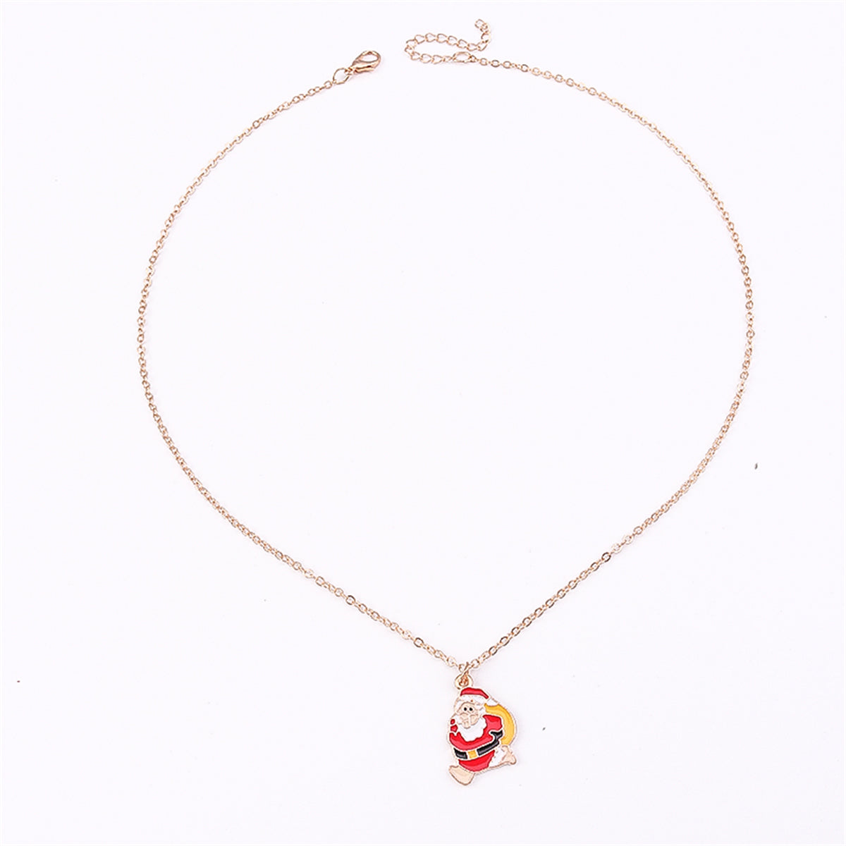 Yellow Enamel and 18K Gold-Plated Santa Pendant Necklace, gold pendant necklace for women, vintage-inspired design, side view