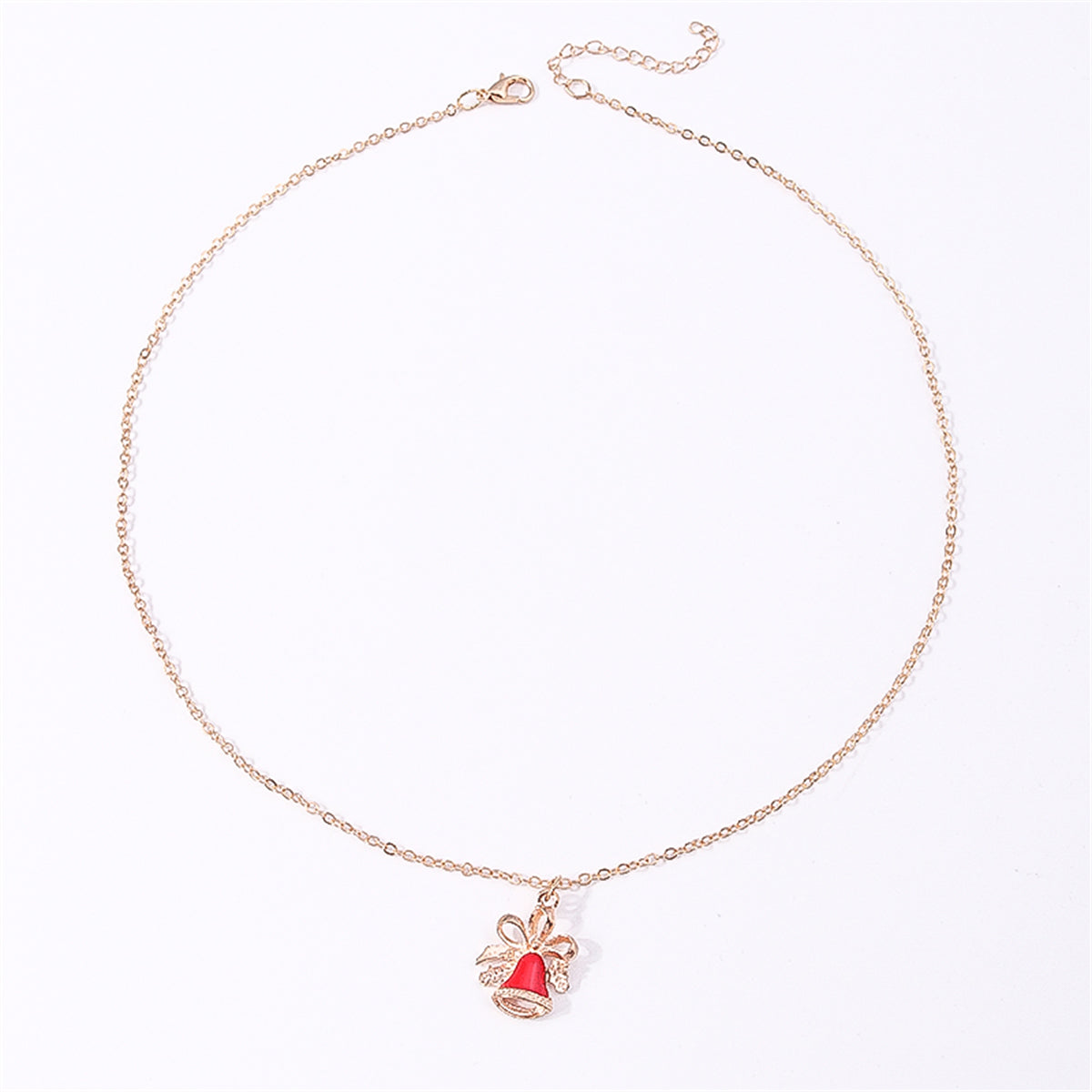 Red Enamel and 18K Gold-Plated Bell Pendant Necklace, gold pendant necklace for women, vintage-inspired design, side view
