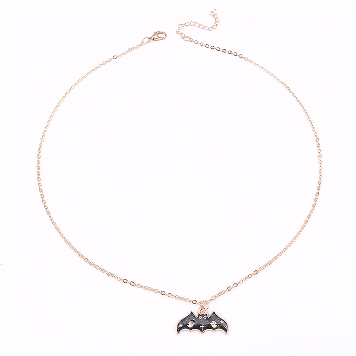Black Enamel and 18K Gold-Plated Bat Pendant Necklace, gold pendant necklace for women, elegant gift for her, side view