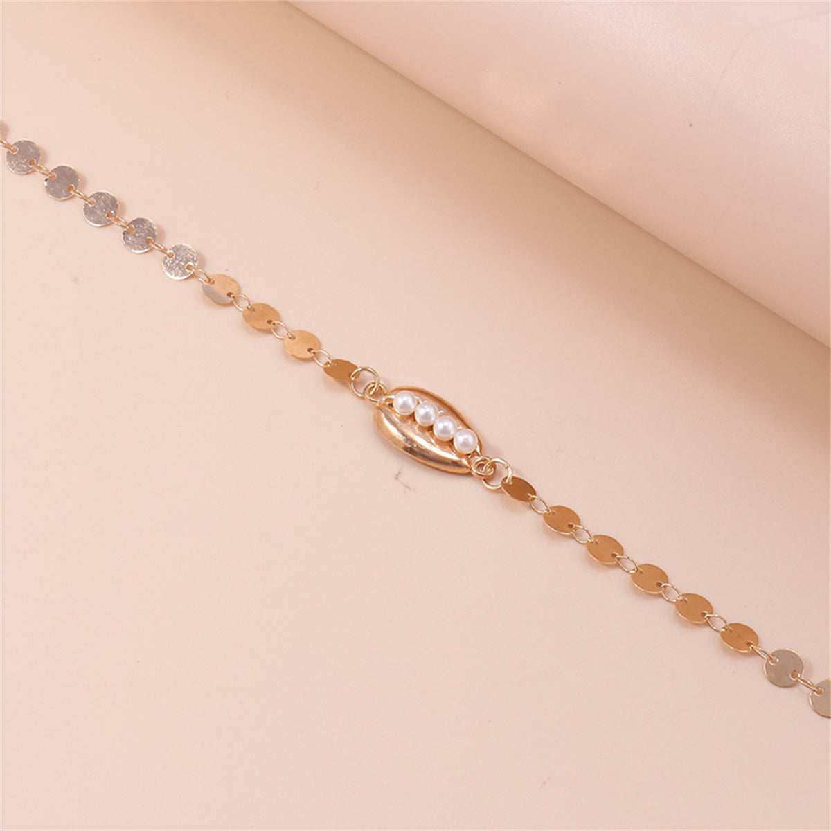 Pearl and 18K Gold-Plated Sequin Shell Arm Chain, elegant gift for her, styled look