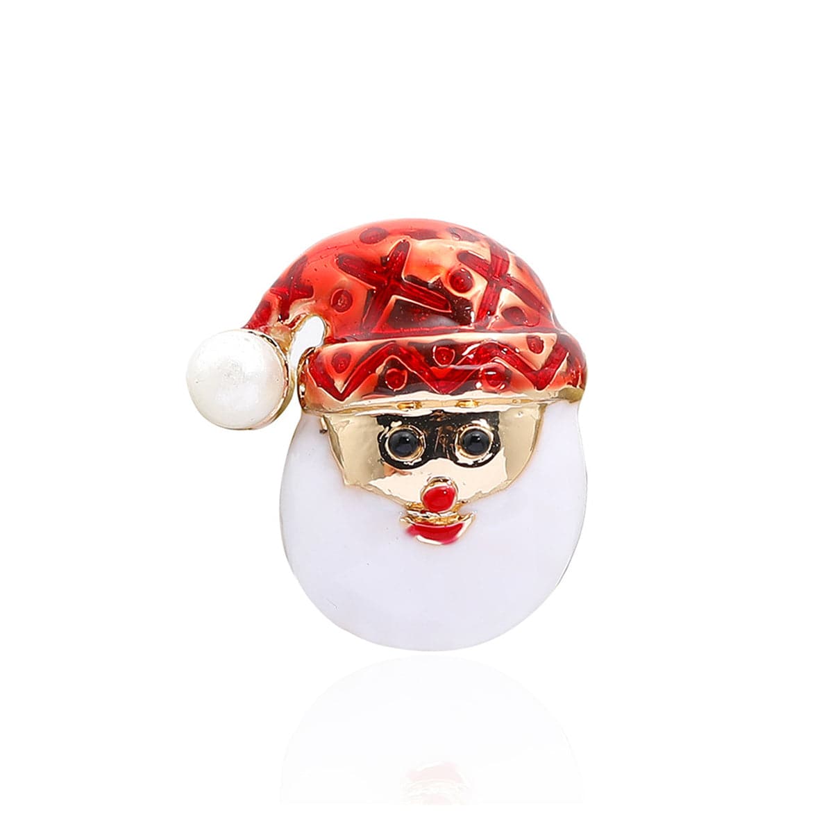 Pearl and Red Enamel 18K Gold-Plated Santa Brooch, gold brooch pin, elegant gift for her, front view