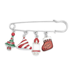 Cubic Zirconia & Silver-Plated Christmas Charm Brooch