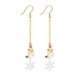 White Enamel & Two Tone Snowflake Snowman Drop Earrings