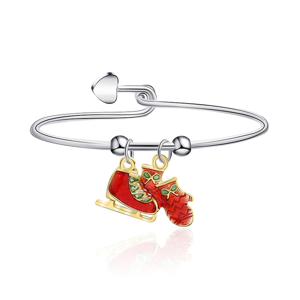 Red and Two-Tone Skate and Mitten Charm Bangle, bangle bracelet, botanical inspired, front view