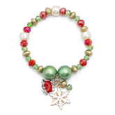 Pearl & Two-Tone Snowflake Bell Stretch Charm Bracelet