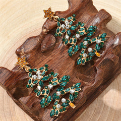 Dark Green Crystal & Cubic Zirconia Star Tree Drop Earrings