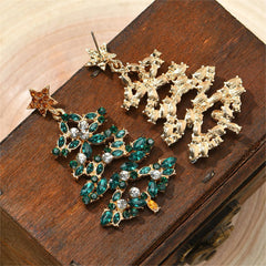 Dark Green Crystal & Cubic Zirconia Star Tree Drop Earrings