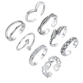 Cubic Zirconia & Silver-Plated Leaf Adjustable Toe Ring Set
