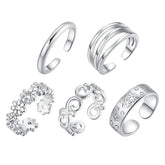 Silver-Plated Adjustable Botany Toe Ring Set