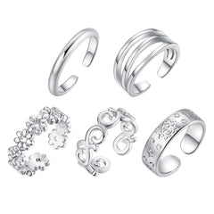 Silver-Plated Adjustable Botany Toe Ring Set