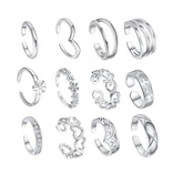 Cubic Zirconia & Silver-Plated Adjustable Botany Toe Ring Set