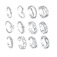 Cubic Zirconia & Silver-Plated Adjustable Botany Toe Ring Set
