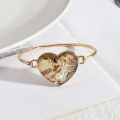 Abalone Shell & Resin 18K Gold-Plated Heart Charm Bangle