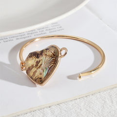 Abalone Shell & Resin 18K Gold-Plated Heart Charm Bangle