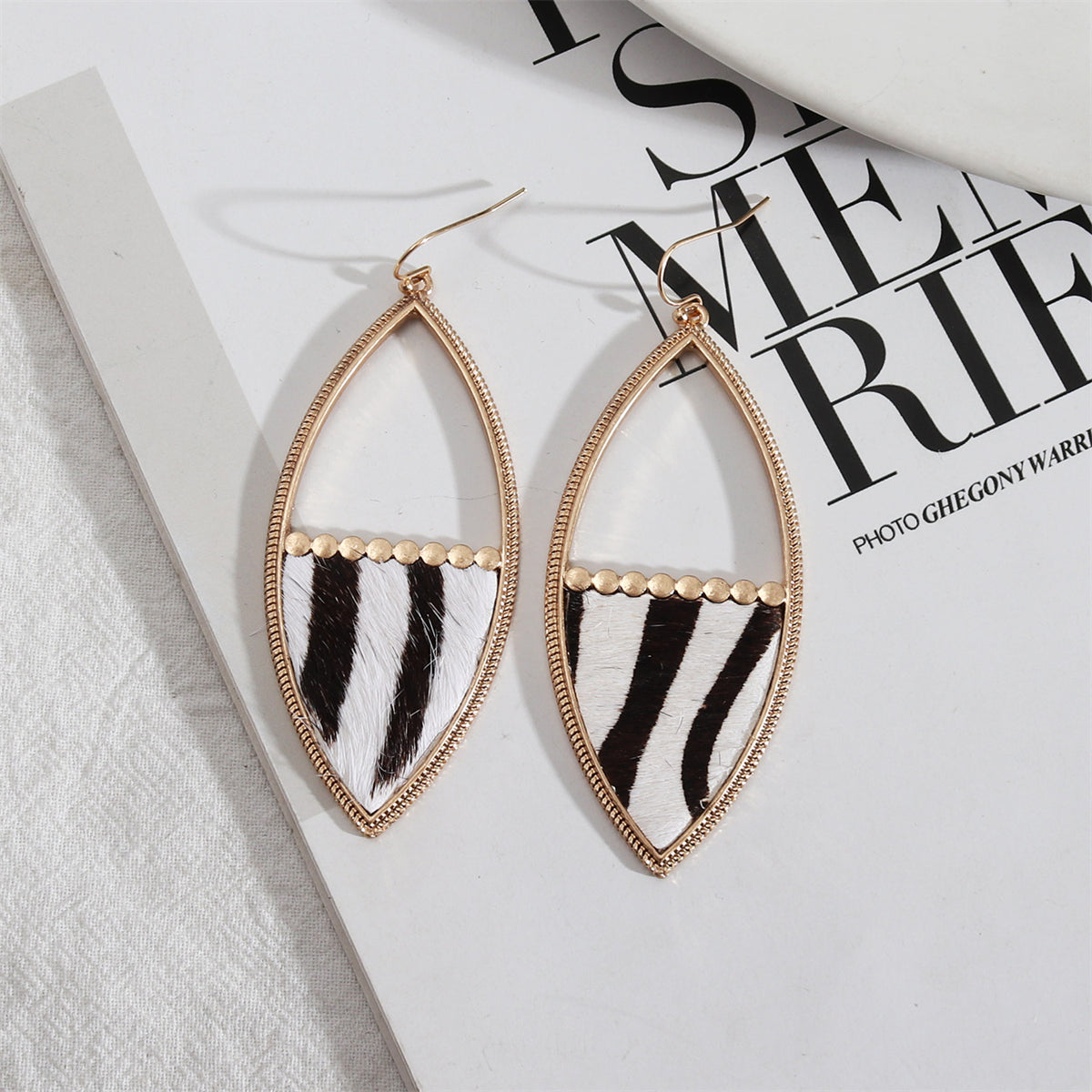 Brown Polystyrene and 18K Gold-Plated Zebra-Print Drop Earrings, gold drop earrings for women, side view