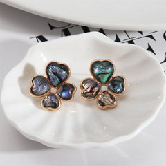 Abalone Shell & 18K Gold-Plated Heart Clover Stud Earrings