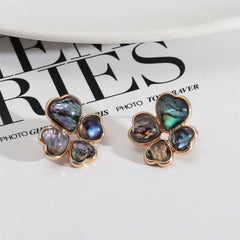 Abalone Shell & 18K Gold-Plated Heart Clover Stud Earrings