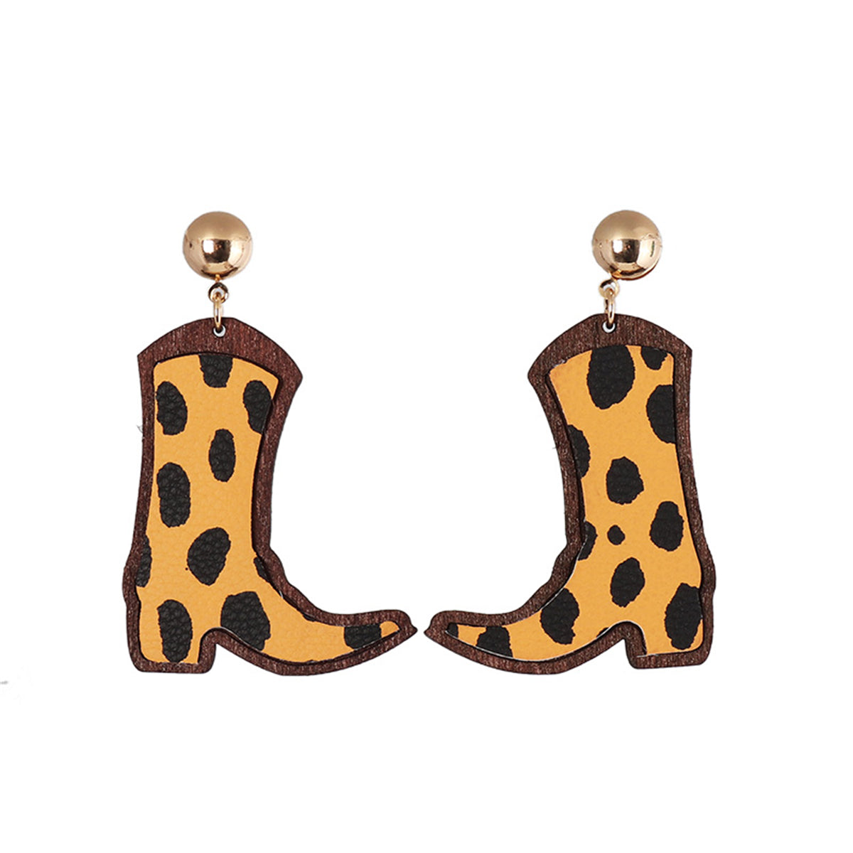 Yellow and Wood Spots Cowboy Boot Drop Earrings, drop earrings for women, botanical inspired, side view