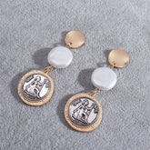 Pearl & Two-Tone Coin Drop Earrings
