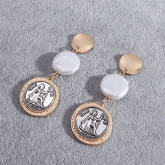 Pearl & Two-Tone Coin Drop Earrings