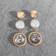 Pearl & Two-Tone Coin Drop Earrings