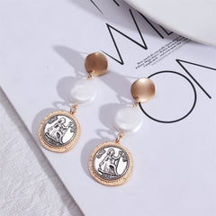 Pearl & Two-Tone Coin Drop Earrings