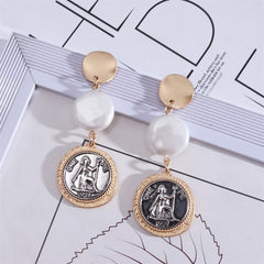 Pearl & Two-Tone Coin Drop Earrings