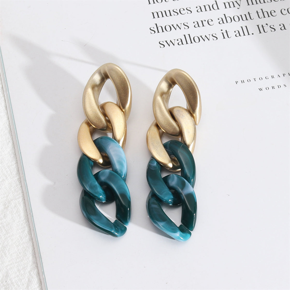 Navy Resin and 18K Gold-Plated Chain Drop Earrings, gold drop earrings for women, everyday style, front view