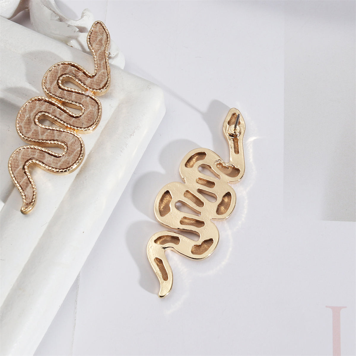 Yellow Polyurethane and 18K Gold-Plated Snake Drop Earrings, gold stud earrings for women, elegant gift for her, side view