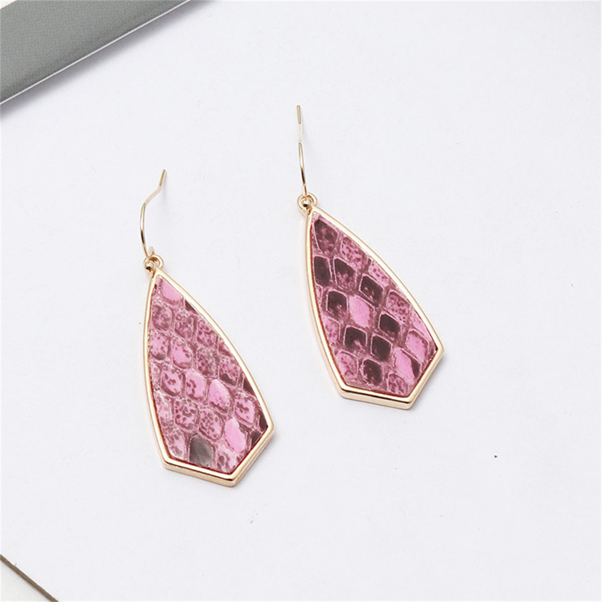 Rose Polyurethane and 18K Gold-Plated Snakeskin-Embossed Drop Earrings, gold drop earrings for women, side view