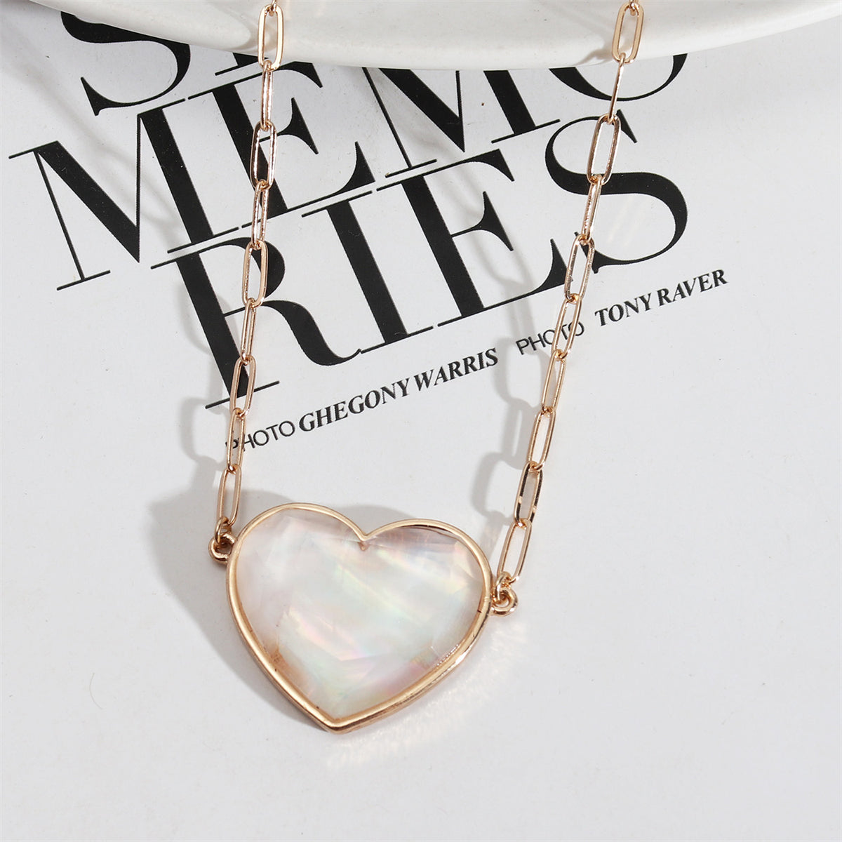 Shell and 18K Gold-Plated Heart Pendant Necklace, gold pendant necklace for women, elegant gift for her, front view