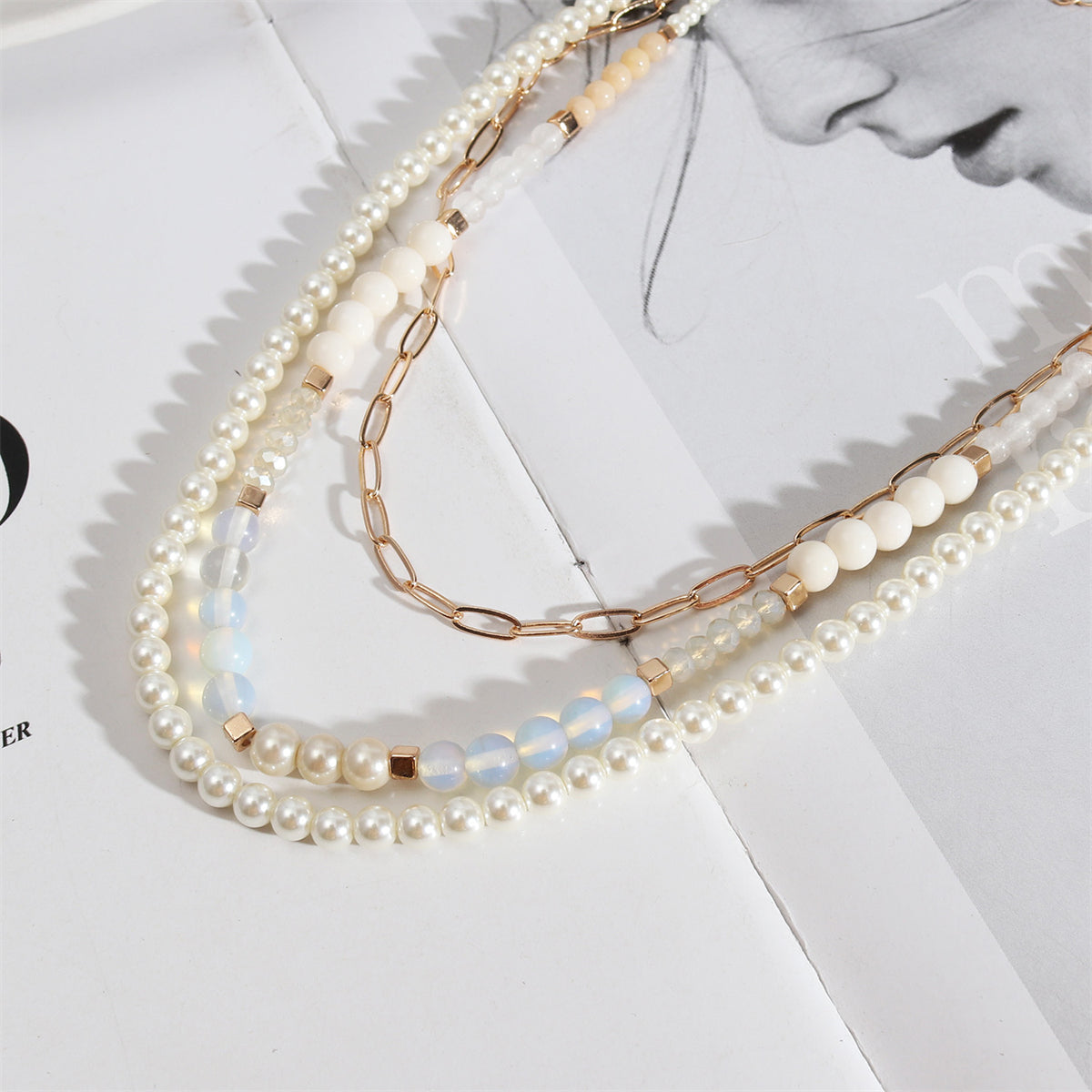 Pearl and Resin Acrylic 18K Gold-Plated Layered Necklace, gold pendant necklace for women, styled look