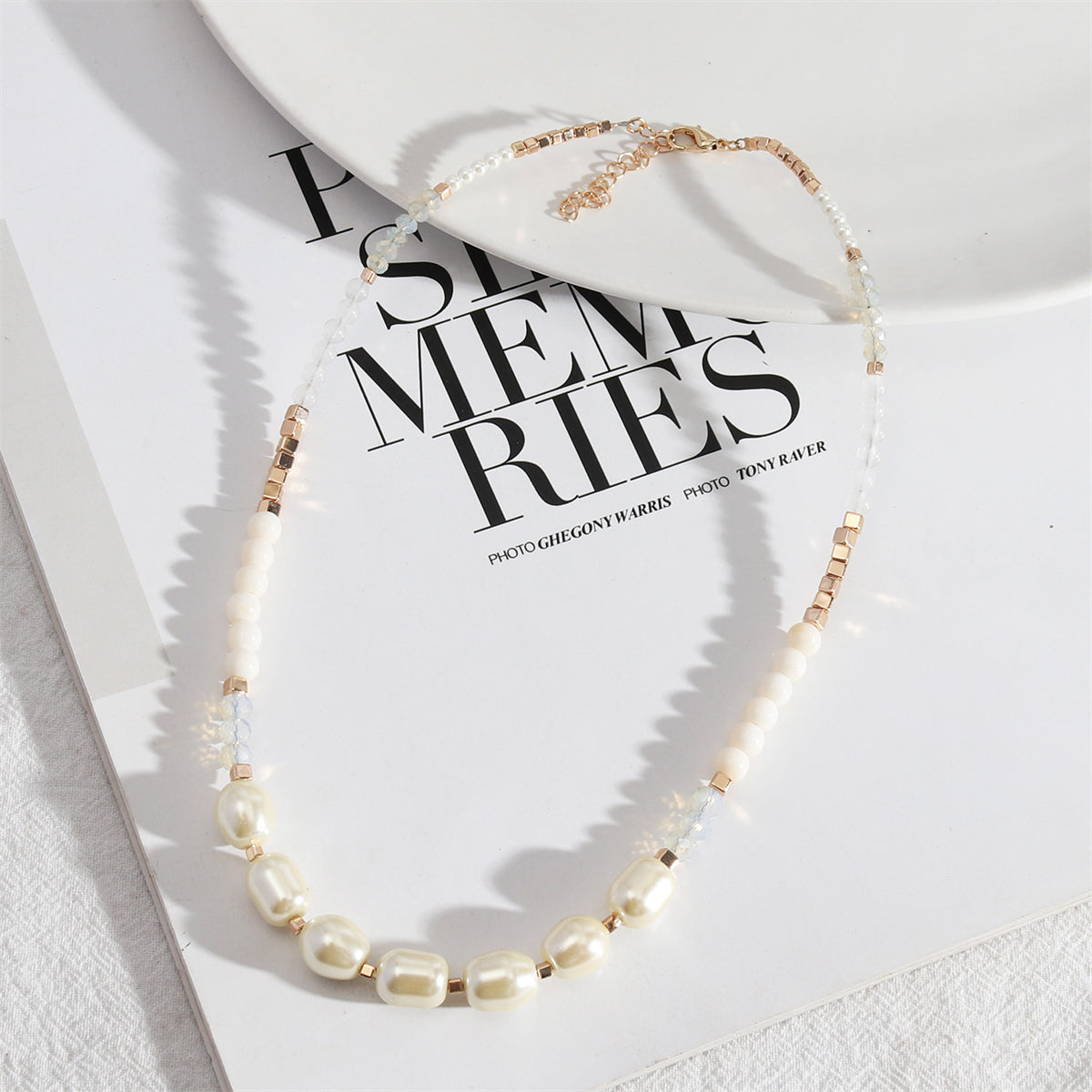 Pearl and Resin Acrylic 18K Gold-Plated Beaded Necklace, gold pendant necklace for women, everyday style, styled look