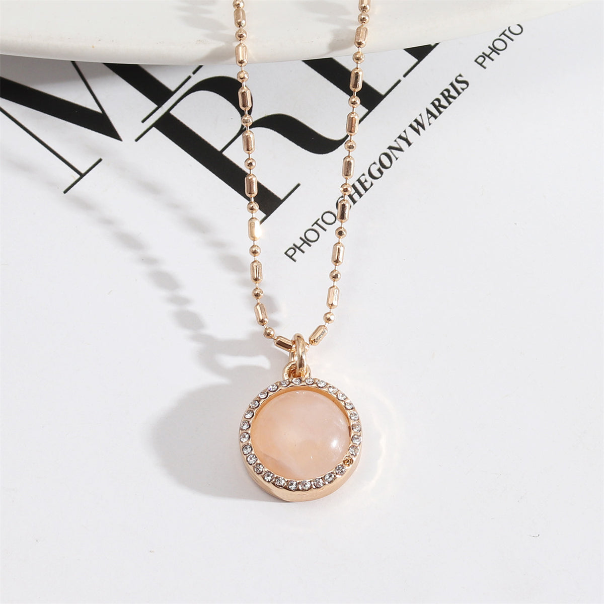 Crystal and Cubic Zirconia Circular Pendant Necklace, pendant necklace for women, dainty minimalist design, front view