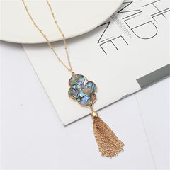 Abalone Shell & 18K Gold-Plated Flower Tassel Pendant Necklace