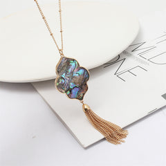 Abalone Shell & 18K Gold-Plated Flower Tassel Pendant Necklace