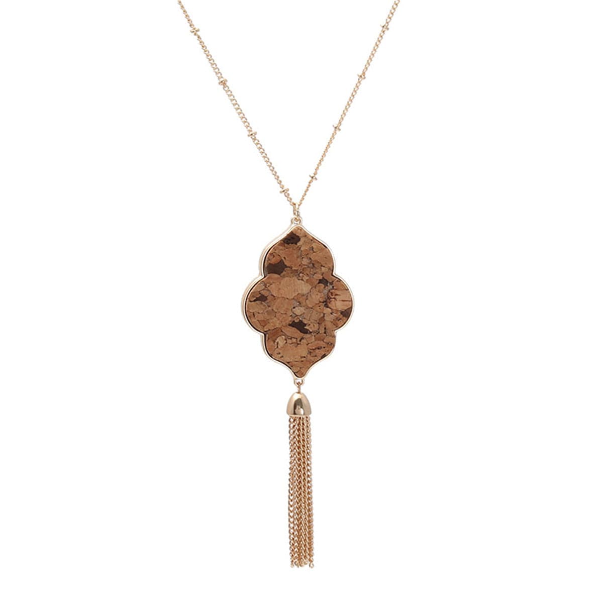 Brown Polyurethane and 18K Gold-Plated Flower Tassel Pendant Necklace, gold pendant necklace for women, side view