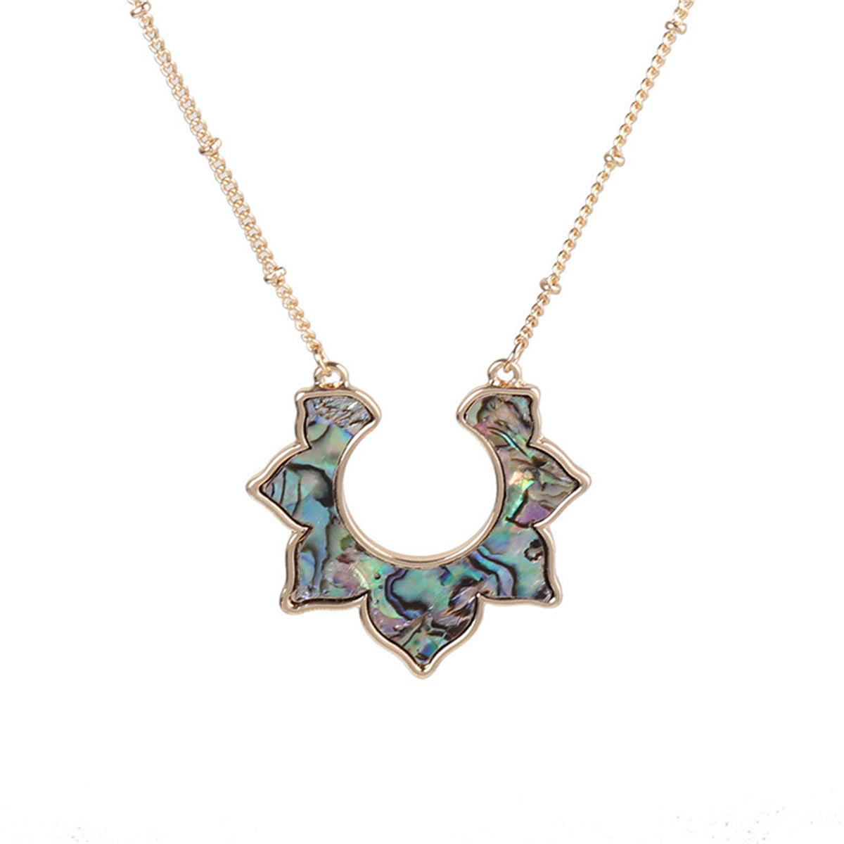 Abalone Shell and 18K Gold-Plated Sunflower Pendant Necklace, gold pendant necklace for women, front view