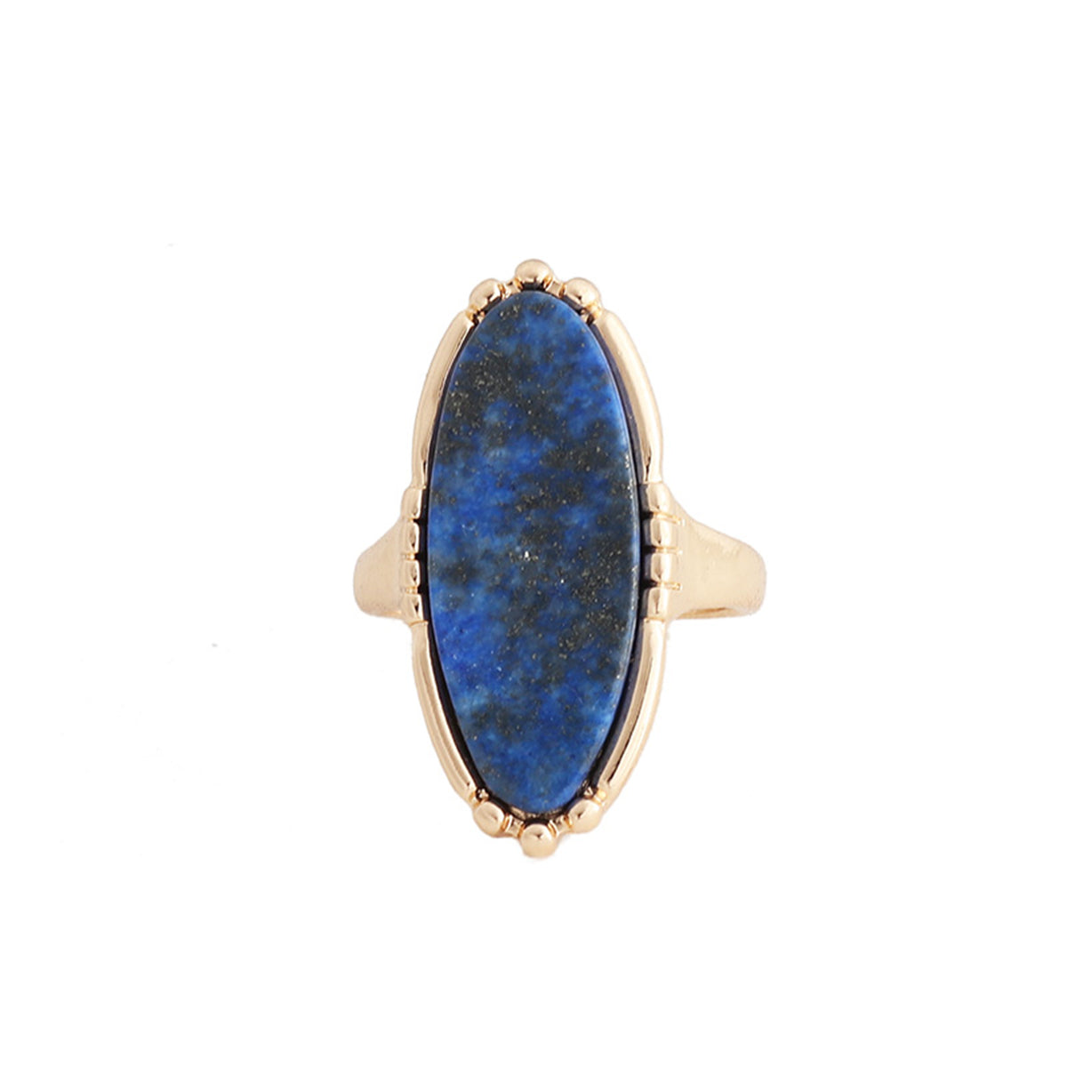 Lapis and 18K Gold-Plated Oval-Cut Ring, gold statement rings for women, botanical inspired, side view