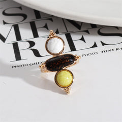 Turquoise & Jade Resin 18K Gold-Plated Geometric Ring