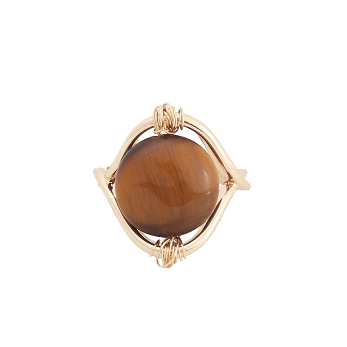 Brown Quartz and 18K Gold-Plated Openwork Round Ring, gold statement rings for women, everyday style, side view