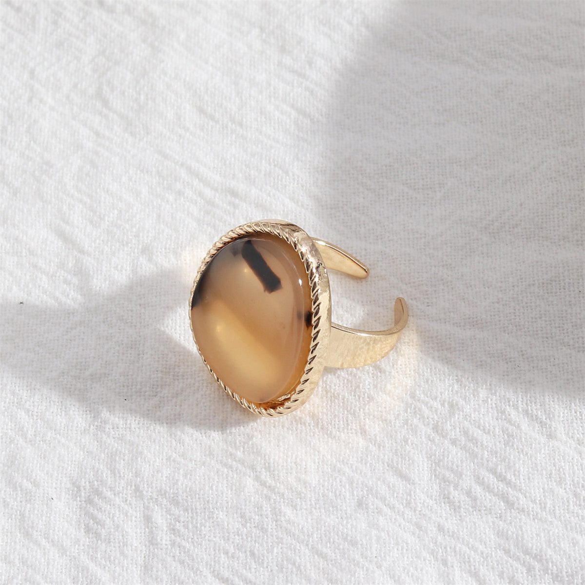 Brown Resin and 18K Gold-Plated Triangle Open Ring, gold statement rings for women, everyday style, front view